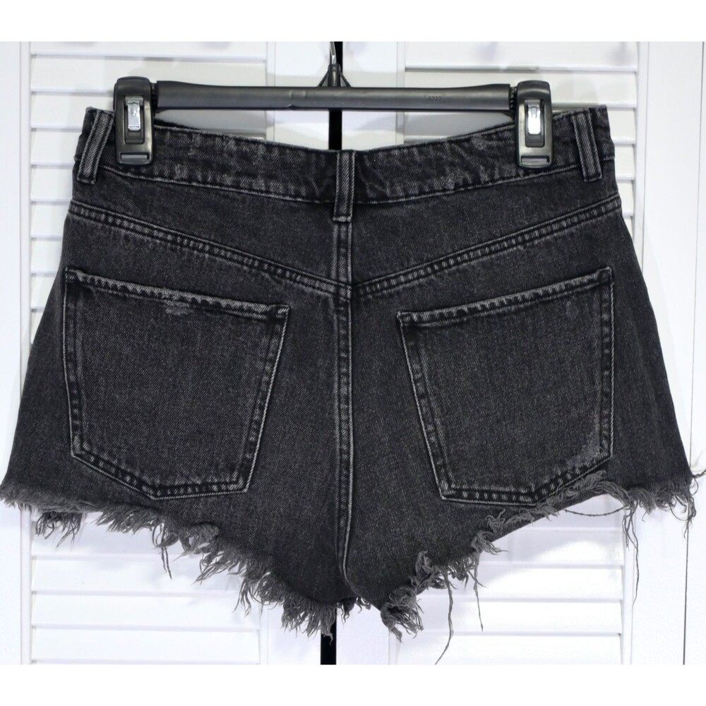 ZARA Black Denim Shorts Women’s US 4 Distressed Raw Hem High Rise Cut Off Jeans - Picture 2 of 9